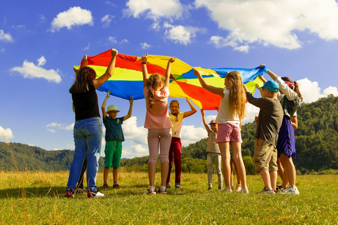 Danish children playing outdoors in a small village