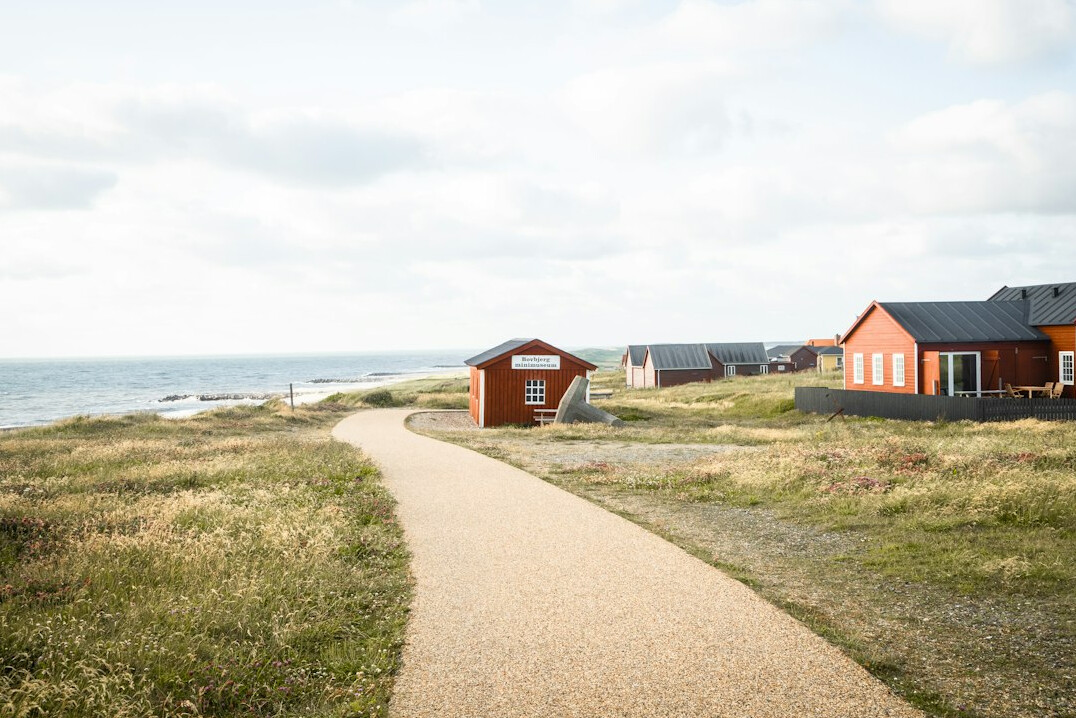Small coastal Danish village with colorful houses