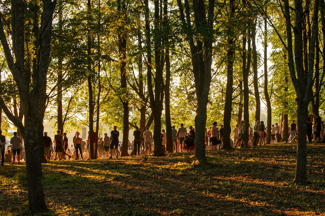 community gathering at sunset